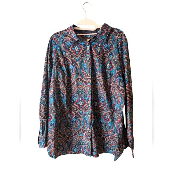 Talbots Paisley Boho Button Down Cotton Shirt Size X - Picture 2 of 8